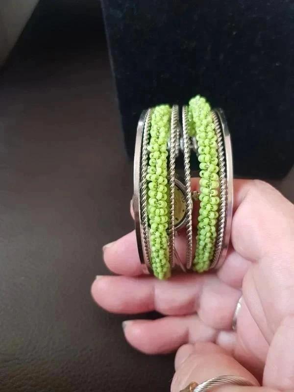 Verzilverde en groene armband met nieuwe horloge – photo 2